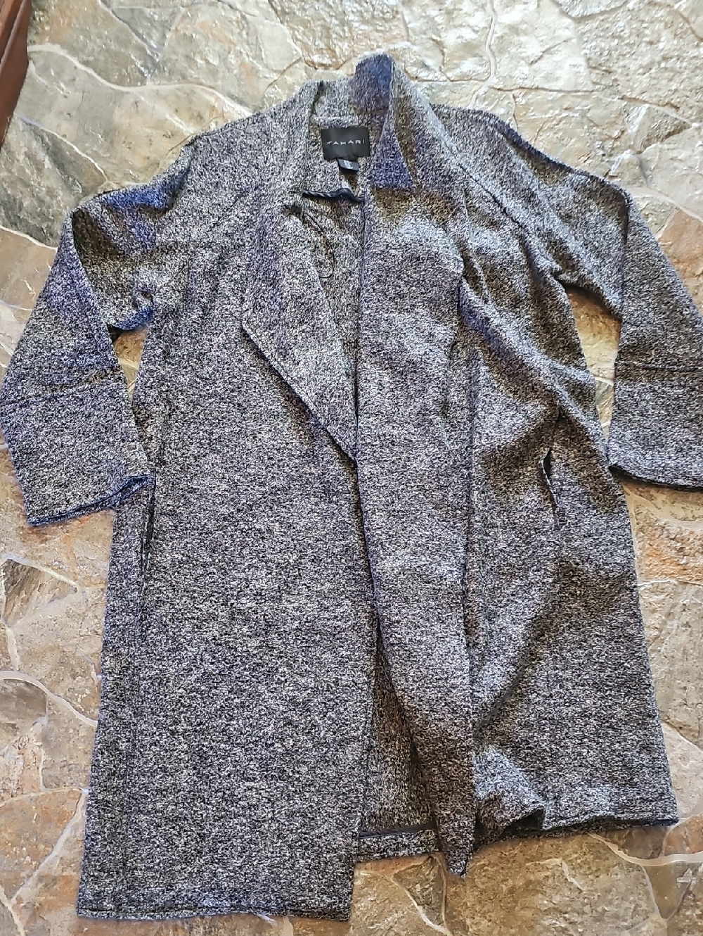 Tahari Heathered Charcoal Open-Front Duster Coat